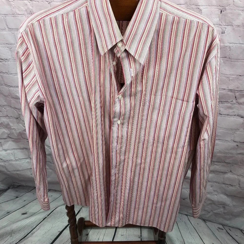 alan flusser stripe button down shirt size large preppy professional business